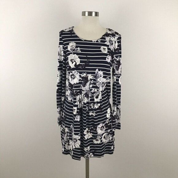 Joules Womens 6 Dress Posy Navy White Floral Strip - Picture 1 of 6